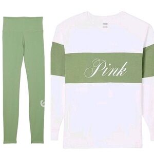 Victoria’s Secret PINK Wild Grass Stretch Cotton Leggings Long Sleeve Campus Set